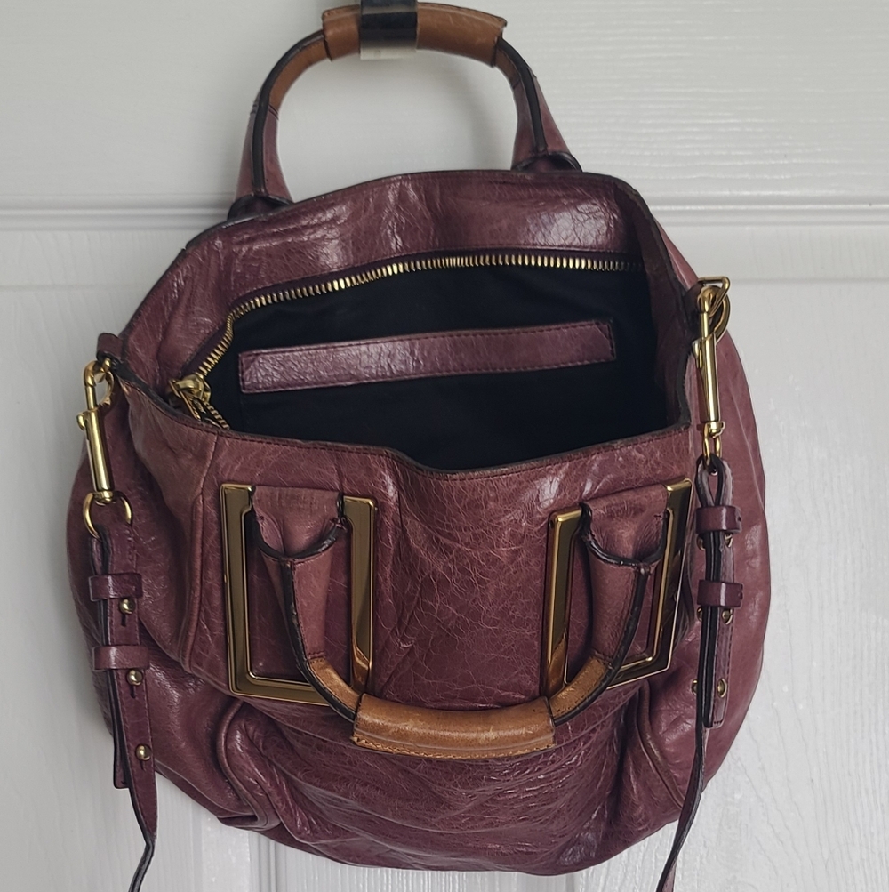 Chloe Burgundy Leather Satchel with Gold Hardware - Picture 9 of 13